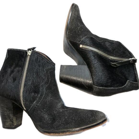 Jigsaw Shoes - Womens Jigsaw Calfhair Ankle Boots Leather Zip-Up Black Size 39 US 8.5